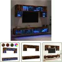The Living Store 6-tlg. Wohnwand mit LED-Beleuchtung Räuchereiche Holzwerkstoff