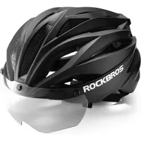 RockBros Fahrradhelm mit abnehmbare Verfärbung Transparent Visier Integrierter Helm Rennradhelm 58-62cm, schwarz matt