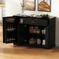 Merax Sideboard Kommode, mit 3 Türen, 1 Schublade, Modernes Buffetschrank für Esszimmer, Wohnzimmer, 107cm（B） Kommode, Schwarz