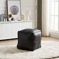 Merkloos Quadratischer Pouf - Aufbewahrungslösung - 44 cm - Schwarz - wasserdichtes Leder