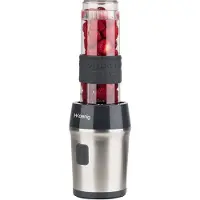 H.Koenig Mini Smoothie Maker, Blender elektrisch, Transportabel 570mL SMOO9 BPA-frei 300W, Smoothie Mixer 2 tragbar Flaschen, Silber/Schwarz
