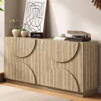 Merax Sideboard 160x40x80cm mit Regalen und Türen, Kommode mit Rebounder, modernes Aufbewahrungsmöbel für Wohnzimmer & Esszimmer, Holzmaserung