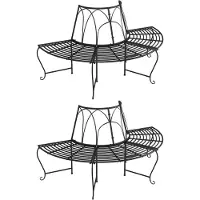 The Living Store Baumbänke Halbrund 2 Stk. Ø159 cm Schwarz Stahl