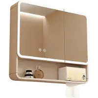 360Home Badezimmer-Spiegelschrank, Spiegelschrank mit LED, Badspiegel mit Schrank, Wandmontierter Spiegelschrank,Beige 80【JG-N3201】