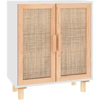 Syfax Sideboard Weiß 60x30x70 cm Massivholz Kiefer und Natur-Rattan