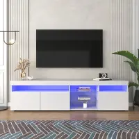 OKWISH moderner TV-Schrank 180 cm, helles Panel, variable LED-Beleuchtung, Wohn- und Esszimmer (weiß)