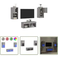 The Living Store 4-tlg. TV-Wohnwand mit LED-Leuchten Grau Sonoma