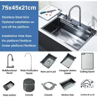 StarTech.com Multifunktionale Küchenspüle - Edelstahl Einzelbecken - Wasserfallarmatur mit Regendusche - Vierloch Montage - Schürzenfront - Gun Grey
