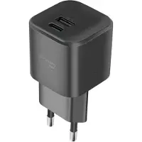 Swissten , GaN Ladegerät mit USB QC 18W / USB-C PD 20W Anschluss, Schwarz
