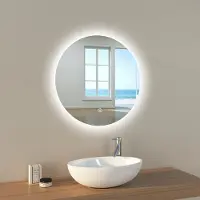 Emke LED Badezimmerspiegel Badspiegel mit Beleuchtung Rund 60cm Dimmbar Lichtspiegel mit Touchschalter Energiesparend LED Spiegel