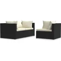 Syfax 3-tlg. Garten-Lounge-Set mit Auflagen Schwarz Poly Rattan