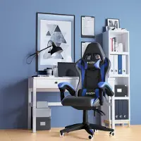 Bigzzia Bürostuhl, Gaming Stuhl, Gaming Sessel, Schreibtischstuhl, Ergonomisches Design mit Kissen, bis zu 110 kg, Blau