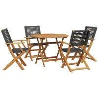 Syfax 5-tlg. Garten-Essgruppe Schwarz Poly Rattan und Massivholz