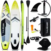 Thunder Stand Up Paddle Board | VELA | 320x75x15cm | Lime | Bis 150kg | Komplettset | Aufblasbar | Paddleboard | SUP Zubehöre | Kajak Sitz |
