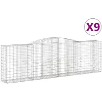 vidaXL Gabionen mit Hochbogen 9 Stk. 400x50x120/140cm Verzinktes Eisen