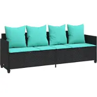 Syfax Sonnenliege mit Kissen Schwarz Poly Rattan