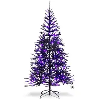 Costway 183cm Künstlicher Weihnachtsbaum mit 250 lila LEDs, Schmuck & 791 PVC-Spitzen, für Halloween
