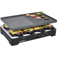 Cloer 6446 Raclettegrill mit Aluminium Druckguss Platte - beidseitig verwendbar, 1200 W, 8 antihaftbeschichtete Raclettepfännchen, schwarz