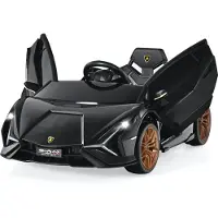 Costway Lamborghini 12V Kinderauto mit 2,4G-Fernbedienung, Elektroauto 3-5km/h mit MP3, Radio, Musik und LED-Scheinwerfer, Kinderfahrzeug für Kinder von 3-8 Jahren Schwarz