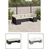 The Living Store 7-tlg. Garten-Sofagarnitur mit Kissen Schwarz Poly Rattan
