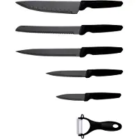 Michelino Messerset 6-teilig Edelstahl Klingen Küchenmesser Kochmesser Schäler Messer Schwarz