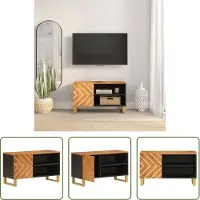 The Living Store TV-Schrank Braun und Schwarz 80x31,5x46 cm Massivholz Mango