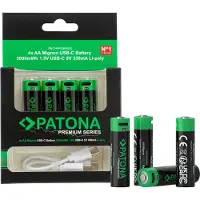 PATONA Premium USB-C 4x AA Mignon rechargeable batteries Lithium 3000mWh 1.5V rechargeable with 1 to 2 USB-C charging cable