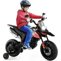 Costway 12V Kinder Elektro Motorrad mit Stützrädern, Aprilia Kindermotorrad mit Musik und Scheinwerfer, 5,5-6 km/h, geeignet für Kinder von 3 bis 8 Jahren (Rot)