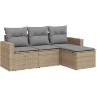 Syfax 4-tlg. Garten-Sofagarnitur mit Kissen Beige Poly Rattan