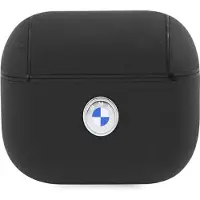 BMW BMAP2SSLBK Schutzhülle für AirPods Pro 2 (2022/2023), Farbe: Schwarz, aus echtem Leder, mit silbernem Logo