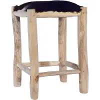 Syfax Barhocker Echtes Ziegenfell und Teak Massivholz