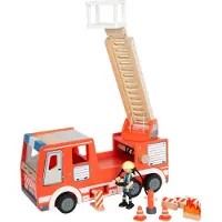 Small Foot Feuerwehrauto aus Holz, mit drehbarer Leiter, Schlauch & Zubehör, Feuerwehr-Spielzeug für Kinder ab 3 Jahren, 12657