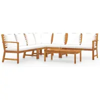 Syfax 6-tlg. Garten-Lounge-Set mit Auflagen Creme Massivholz Akazie