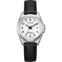 Citizen Funkuhr , schwarz (schwarz, weiß), Armbanduhren, Damen, silberfarben, Funkuhr, Armbanduhr, Damenuhr, Solar, Lederarmband, Saphirglas, Datum