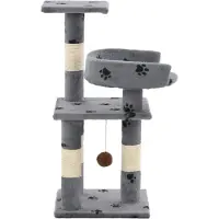 Syfax Katzen-Kratzbaum mit Sisal-Säulen 65 cm Pfoten-Aufdruck Grau