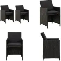 vidaXL Gartenstühle mit Kissen 2 Stk. Poly Rattan Schwarz - Gartenstuhl - Gartenstühle - Gartensessel - Essstuhl