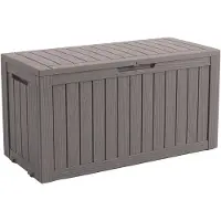 Floordirekt Gartenbox Holz-Optik wetterfeste Kissenbox 270L braun Auflagenbox für Terrasse Balkon & Garten