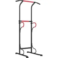 Moonbite Power Tower mit Klimmzugstange, Dipstation höhenverstellbar 171-219 cm, 7 Positionen, 4 Saugnäpfe, Stahl bis 120 kg, für Zuhause, Stahl, Schwarz+Rot