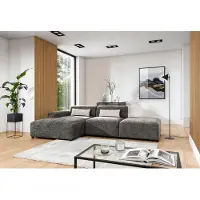 AX Living Ecksofa Grau Modern Jughlio - Eckcouch mit Hocker 304 cm L