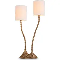 Casa Padrino Luxus Doppel Tischleuchte Vintage Messing / Weiß 27,5 x 15 x H. 78 cm - Schreibtischleuchte im Palmen Design - Luxus Tischleuchten - Luxus Schreibtischleuchten - Luxus Qualität
