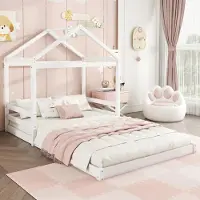 UnboxG Hochbett, 140 x 200 cm, Kinderhausbett mit Lattenrost (Matratze nicht enthalten), Kiefernholz, minimalistischer Stil, weiß