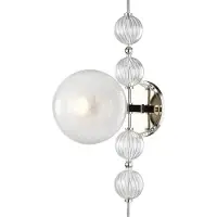 Casa Padrino Luxus Wandleuchte Silber 19 x 29 x H. 56 cm - Moderne Metall Wandlampe mit geriffelten spiralförmigen Hohlglaskugeln und kugelförmigem Glas Lampenschirm