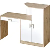 Minio , Schreibtisch 150 cm, Schreibtisch mit Regal "Nimes ", Eiche hell / weiß Farbe