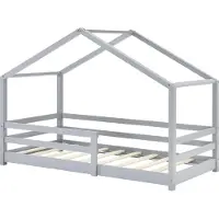 In And OutdoorMatch Kinderbett Drew - Hausbett - Mit Rausfallschutz - 70x140 - Hellgrau - Kiefer - Für Mädchen - Für Jungen - Für Kinder