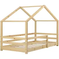 In And OutdoorMatch Kinderbett Leopoldo - Hausbett - mit Fallschutz - 90 x 200 - holzfarben - Kiefer - für Mädchen - für Jungen - für Kinder