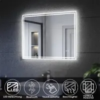 Sonni Badezimmerspiegel 60x80cm mit Touch Schalter LED und Beschlagfrei mit Bluetooth-Funktion Beide Installationsrichtungen Wandspiegel
