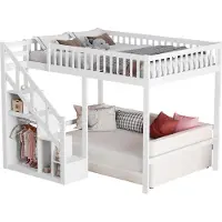 UnboxG Etagenbett 140x200cm mit Treppe und Stauraum, Hochbett mit Rausfallschutz, Kinderbett mit Lattenrost, Doppelbett Stockbett Holzbett, Weiß