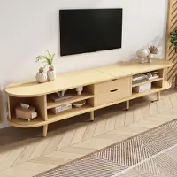 Sweiko Wohnzimmer-TV-Schrank mit Stauraum + runder Tischplatte MDF Holzmaserung 2 Schubladen, Tragkraft 30KG Größe 175 x 40 x 42cm