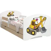 BDW Kinderbett, Doppelseitiges mit Schublade, Gelber Bagger, 160/80