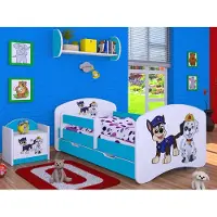 BDW , Kinderbett mit Rausfallschutz, Matratze, Schublade, Blau Superhund, 1, 190x90cm